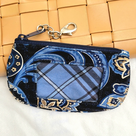 NEW Vera Bradley ID Wallet Small Zipper Lobster Claw Clasp Chain Blue Tan Floral - Picture 6 of 8